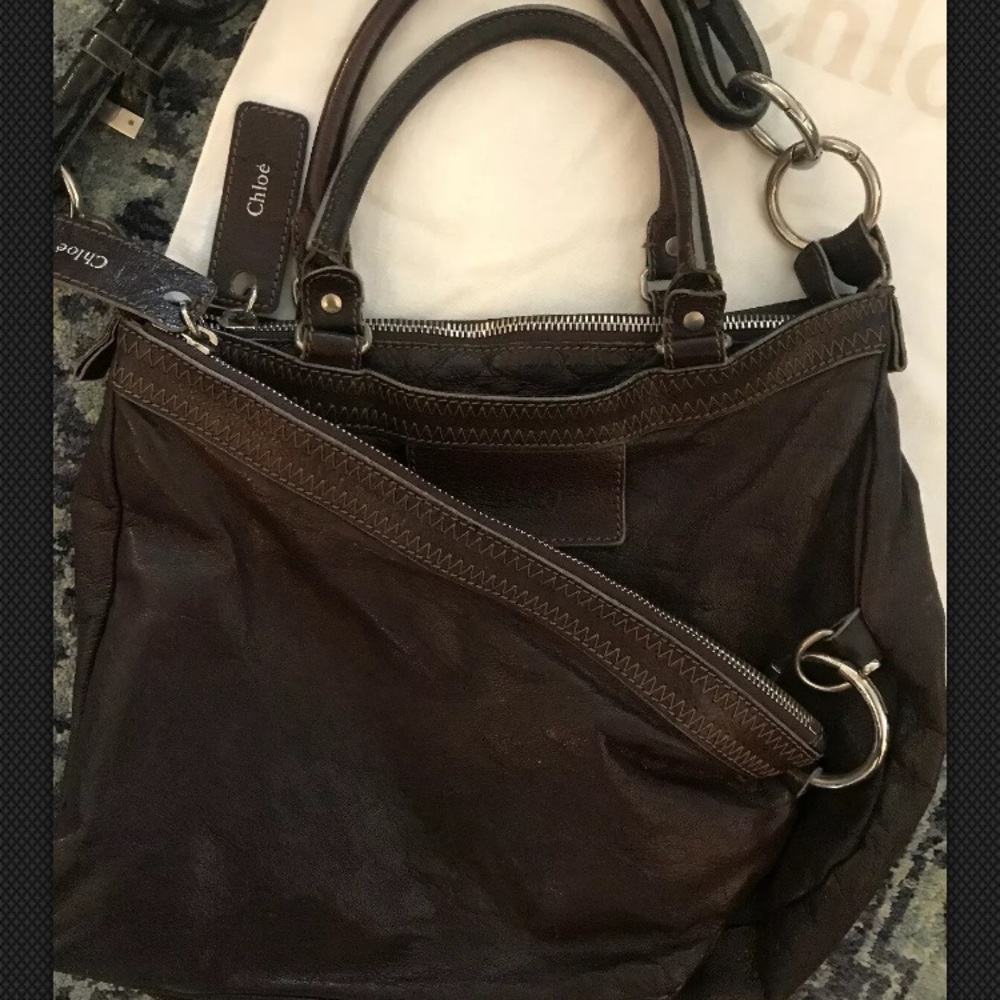 CHLOË AUTHENTIC Leather Brown & Black Satchel Hobo